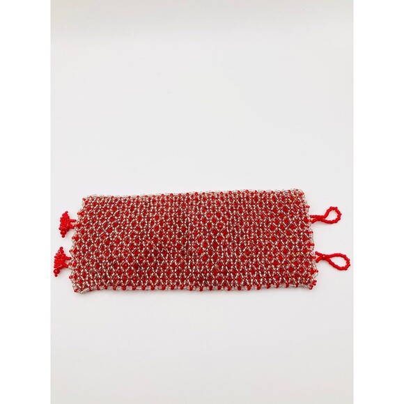 Artisan handcrafted red crystal beaded wide bracelet - Picture 6 of 6